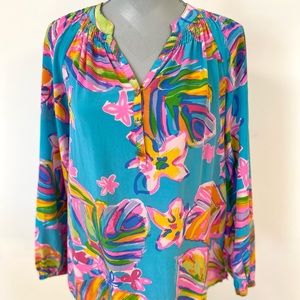 Lilly Pulitzer Size Small Elsa Sea Blue Summer Haze Silk Top